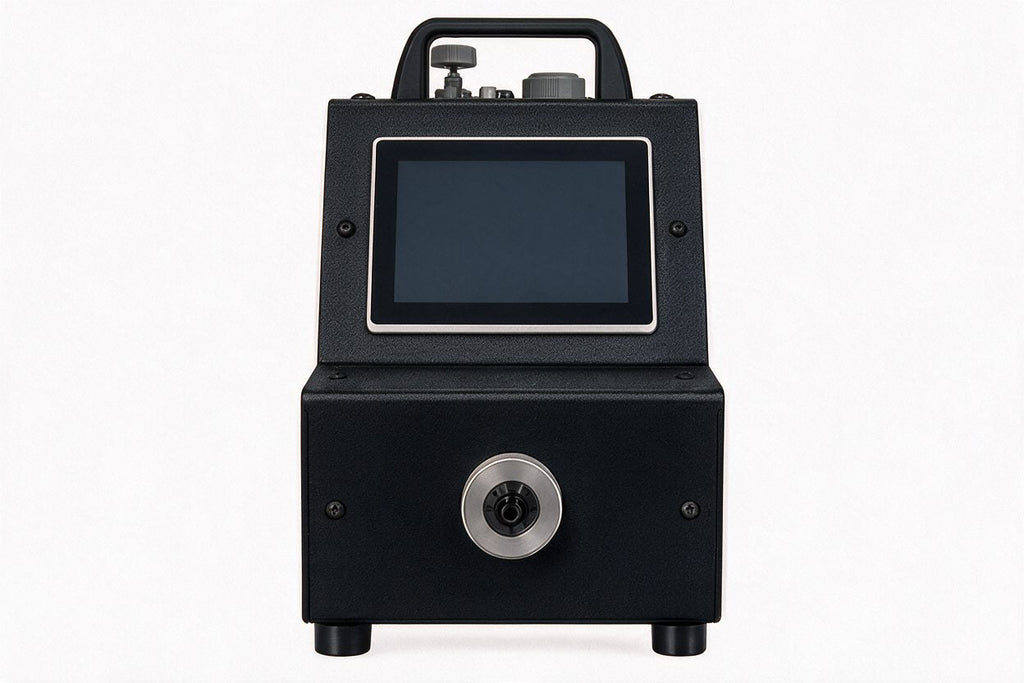 Air Gage Pro M5-H single master digital air gage station, 1 input, front view with quick-connect coupler