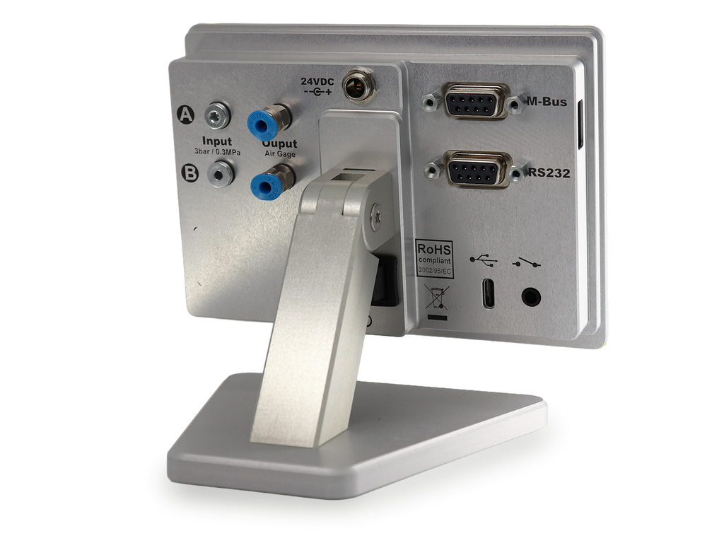 Metro M5 air gage display back panel with air inputs, USB, RS232 and M-Bus ports