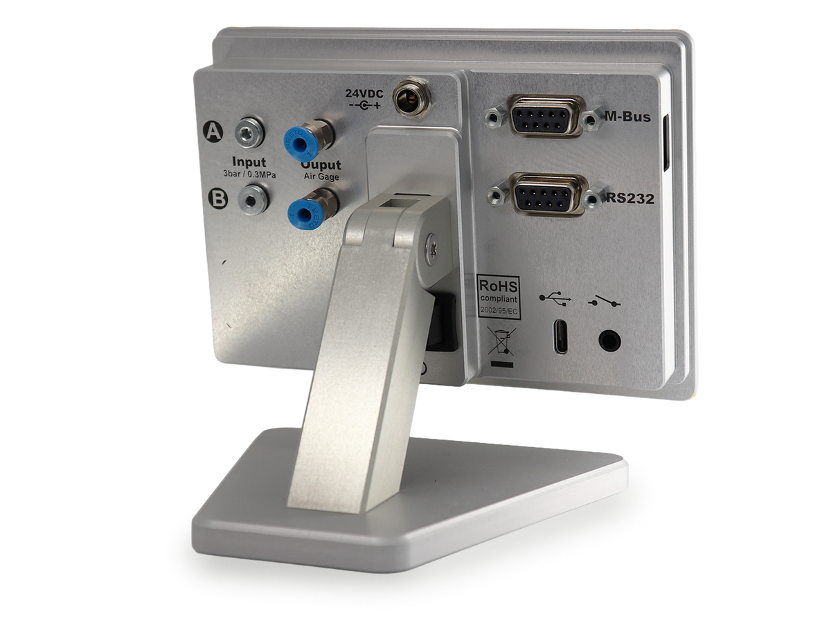 Metro M5 air gage display back panel with air inputs, USB, RS232 and M-Bus ports