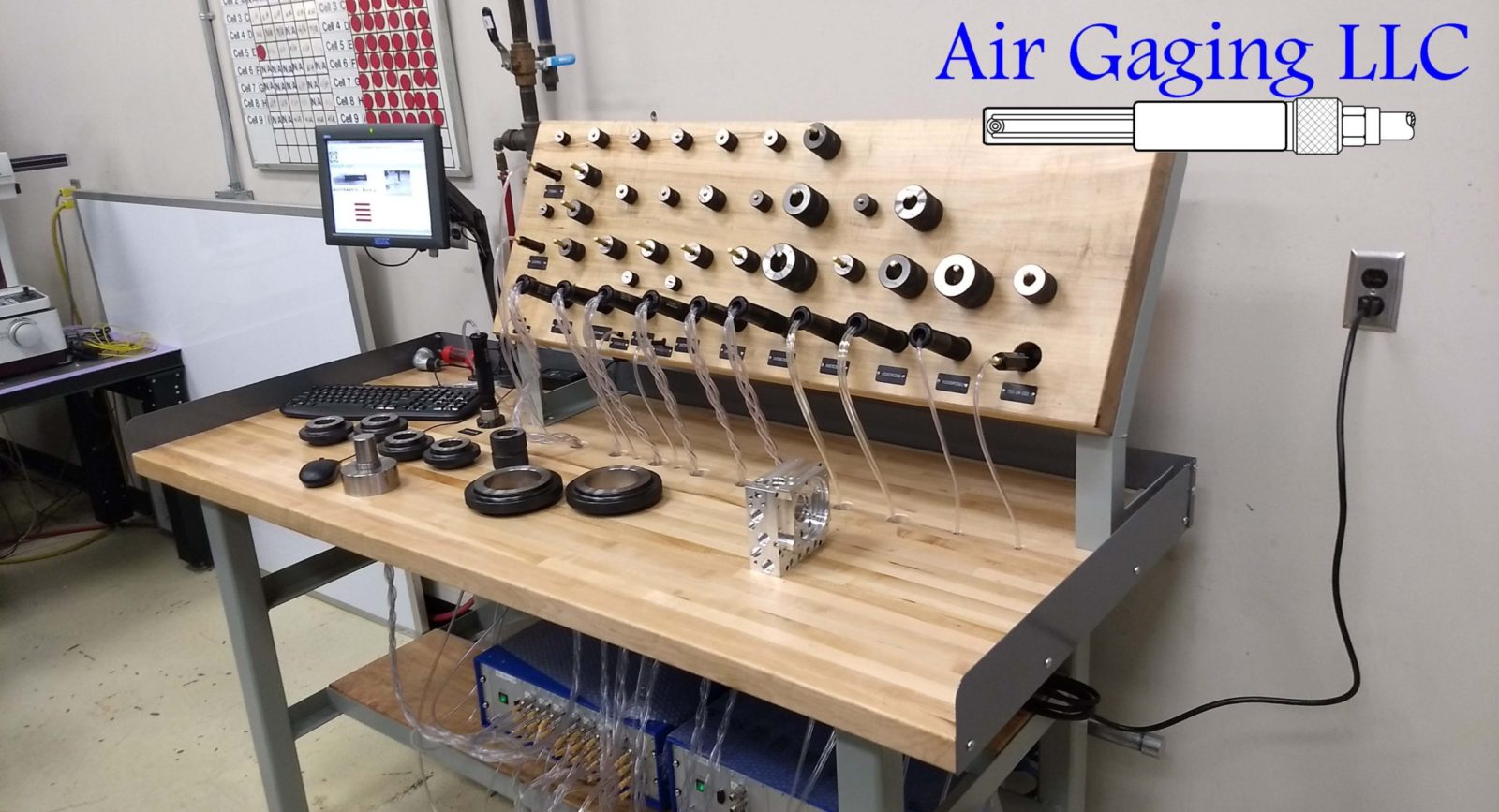 Air Gaging LLC workbench air gaging station utilizing a Stotz MRA measuring computer with 34 measuring circuits